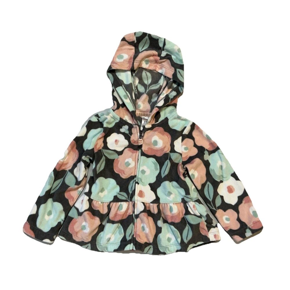 Carter’s Baby Girl Fleece Hoodie Size 24 Months Zip-Up Gray Floral